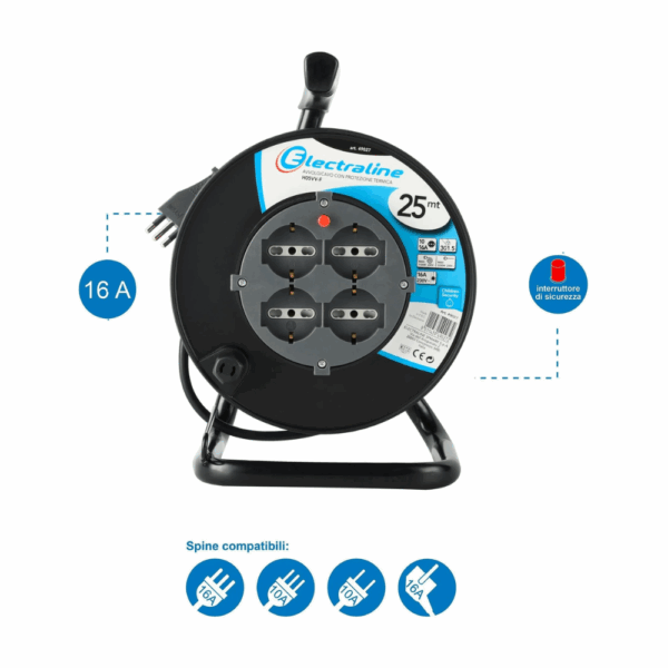 Avvolgicavo con prolunga elettrica lunghezza 25 metri Art. 49027 Electraline
