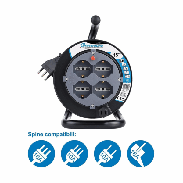 Avvolgicavo Electraline Art. 49217 prolunga elettrica lunghezza 15 metri sicurezza termica