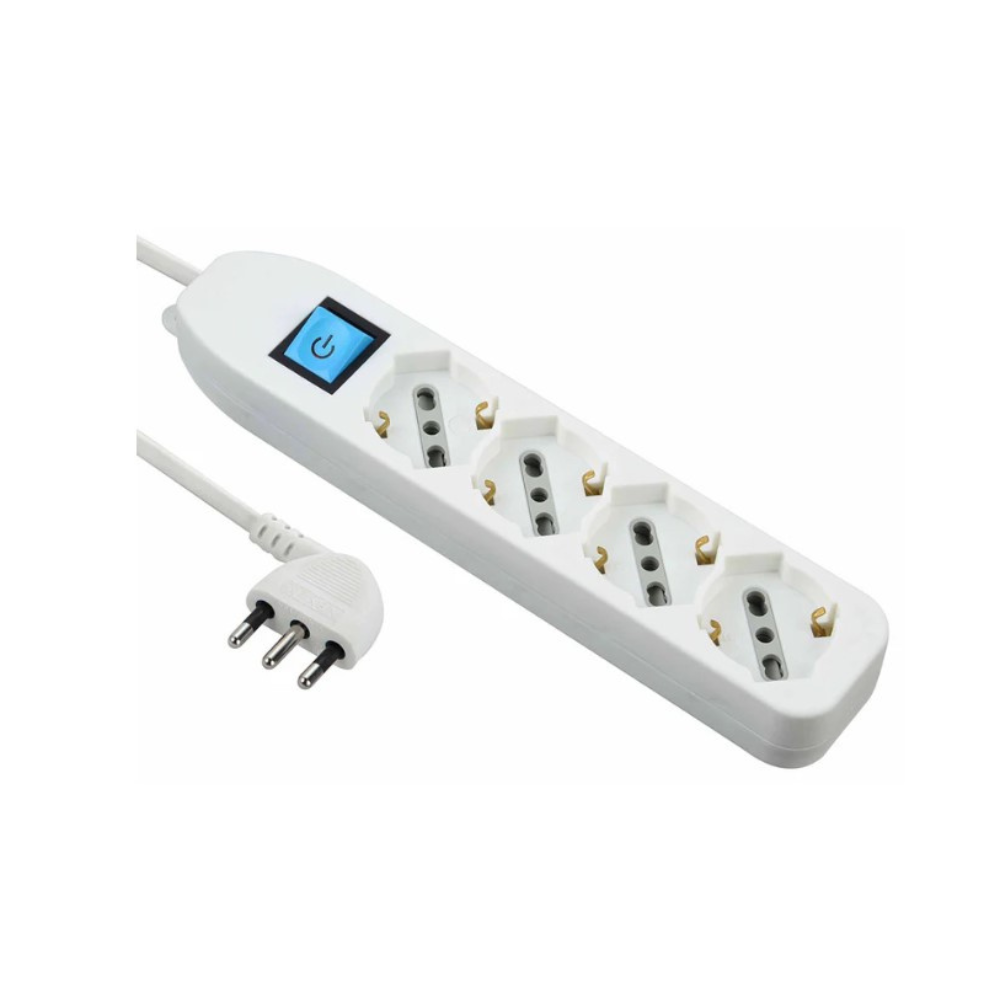 Featured image for “Multipresa universale con 4 prese polivalenti Schuko - 10A/16A e interruttore Electraline”
