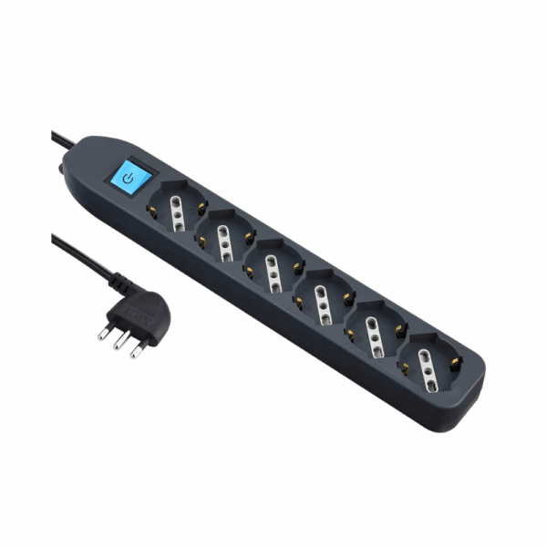 Multipresa universale nera con 6 prese schuko + bivalenti da 10A/16A Art. 62074 Electraline