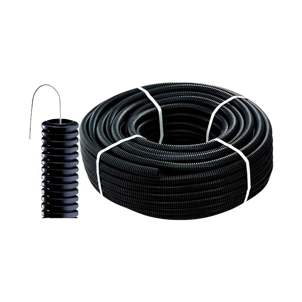 Featured image for “Tubo corrugato nero per cavi elettrici con tirafilo Elettrocanali”
