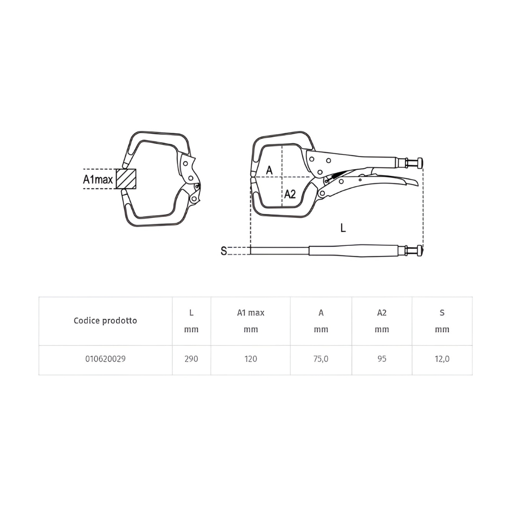 Pinza autobloccante regolabile con ganasce a collo di cigno Beta 1062