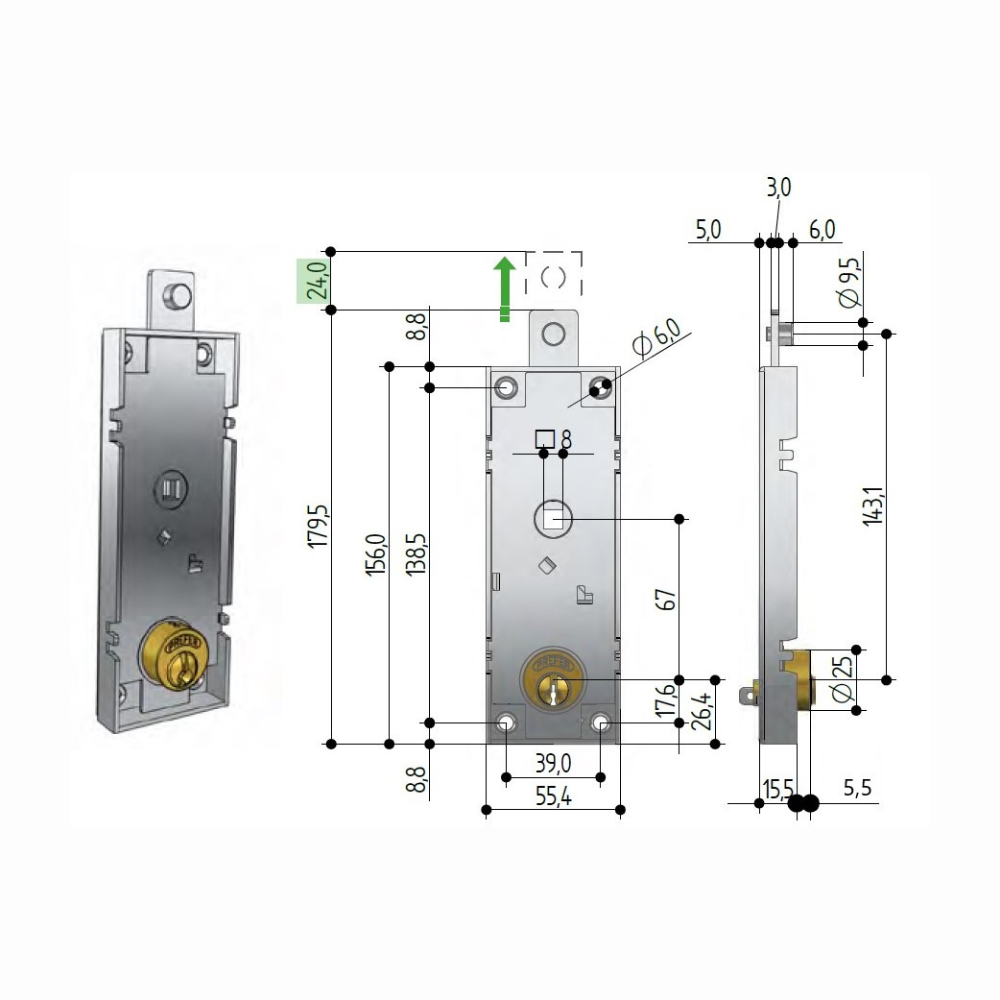 Serratura per porte basculanti da garage Art. B551 Prefer
