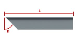 IMG PROFILATI ANGOLARI A LATI DISUGUALI POSIZIONE ORIZZONTALE TAGLIO GRADUATO SU LATO B SINISTRO FRONTE CON QUOTE